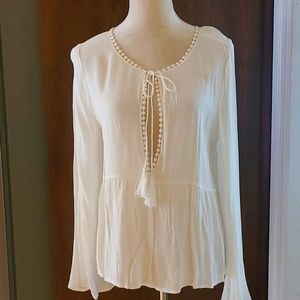 Forever 21 Sheer Cream Tie front Top Size L